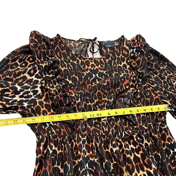 ASOS DESIGN Frill Front Long Sleeve Mini Smock Dress Leopard Print Size 12 - Picture 12 of 17